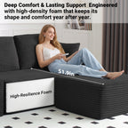  150" Modular Sectional Sofa Couch for Living Room, Corduroy Boneless Sofas, Oversized Modern Cloud Couch, U Shape Couches Deep Seat with USB Ports and Cup Holders, Black