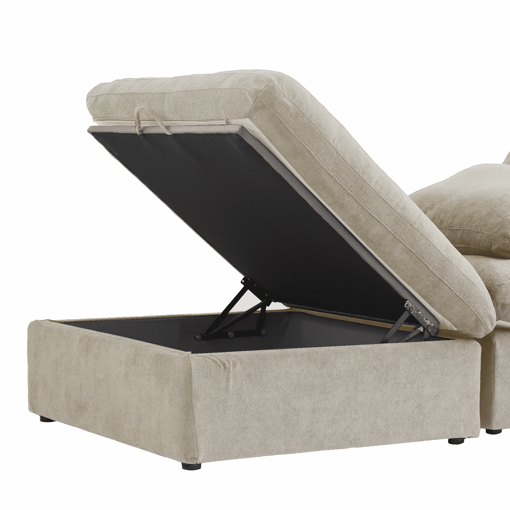 The Magic Home 118" Sofa Couch, Cloud Modular Sectional Sofa with Removable Storage Ottoman, L Shaped Linen Modern Comfy for Living Room, Apartment, Office, DIY Combination, 3 Seater Khaki Couch