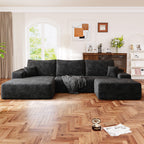 Muumblus 107" Cloud Sectional Sofa with Left Chaise, Cozy U-Shaped Modular Sofa with Ottoman, Plush Corduroy Sleeper Bed Couch, No Assembly Required, Black