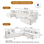  130" Boneless Couch, Modern Couches for Living Room, U-Shaped 4-Seat Modular Sofa with Chaise, Oversized, No Assembly, White