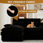 Vinform 124" U Shaped Cloud Couch Sectional with USB Charging, Hidden Storage, Cup Holders & Double Chaise, Black
