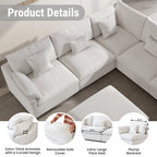 160" Cloud Couch Sectional for Living Room, Down Filled 4 Seater, Convertible Sofa Couch, White