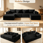 Rwcoet 108"Modular Cloud Sectional Sofa with Chaise,Extra Deep Seat Corduroy Couch,Memory Foam,No Assembly,Living Room & Apartment,Black