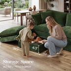 Hombryzy 103" Deep Seat Sectional Sofa with Storage, L Shaped Cloud Couch with Movable Ottomans for Living Room,Green