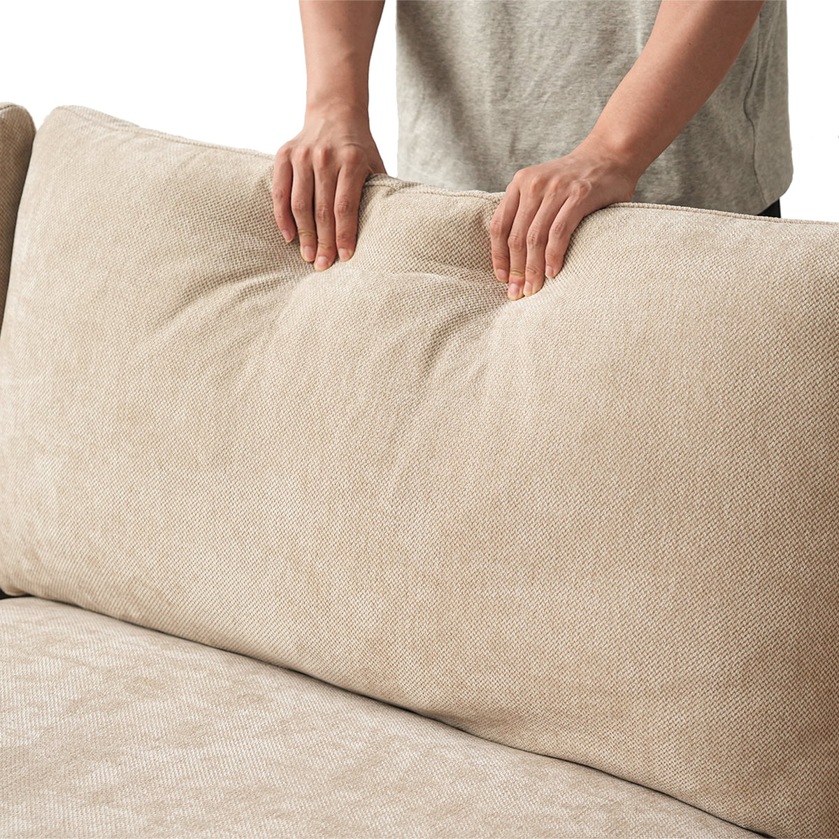 The Magic Home Modular Sofa & Sectional Sofa - L Shaped Deep Seat Cloud Couch in Soft Linen Blend Fabric,Perfect for Apartment & Small Space Living,3-seat Sofa with Ottoman,Khaki Couch
