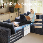 Kelyda 139'' U Shaped Sectional Couches, Modern Modular Boneless 8 Seater Large Foam Cloud Sofa Dark Grey