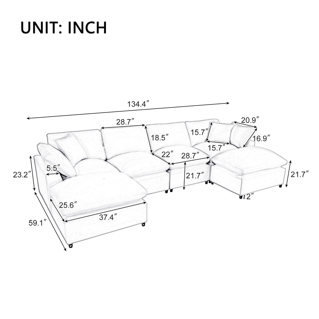 Harper & Bright Designs Convertible Modular Sectional Sofa with 2 Removable Ottomans & Pillows, Large U Shape Cloud Couch with Reversible Chaise for Living Room, Beige