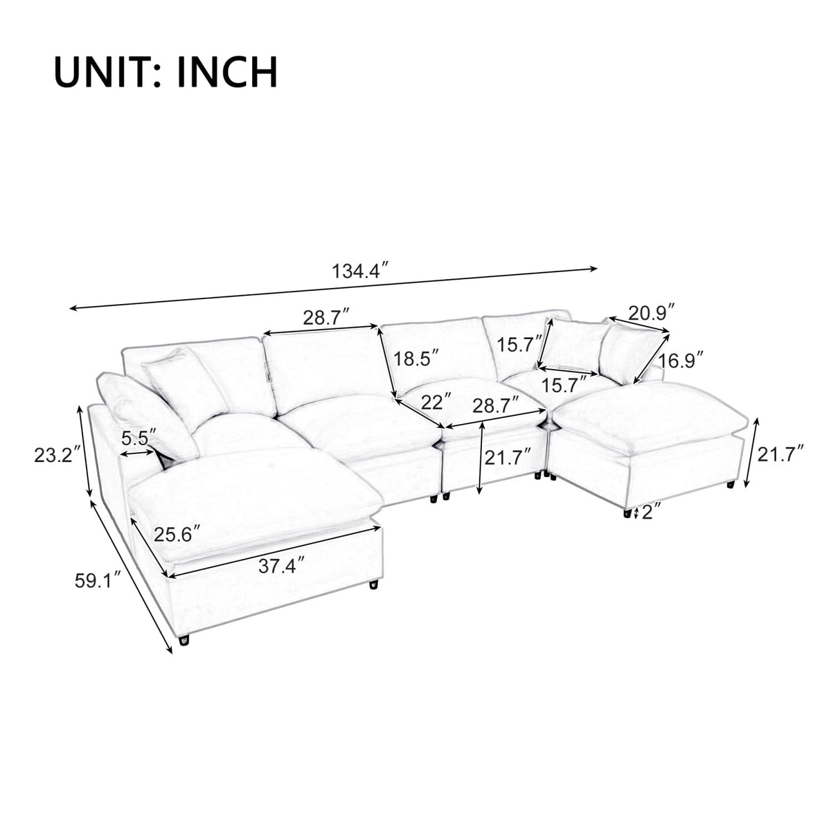 Harper & Bright Designs Convertible Modular Sectional Sofa with 2 Removable Ottomans & Pillows, Large U Shape Cloud Couch with Reversible Chaise for Living Room, Beige