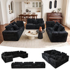  138.5" Sectional U Shaped Couch,Black Sectional Cloud Boneless Sofa For Living Room,Plush Corduroy Couches With Deep Seat Chaise Lounge,No Assembly Required