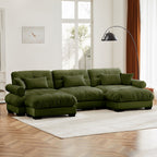 130"Oversized Couch, 3 Seater Modular Sectional Sofa, Olive Green Large U Shaped Sectional Couches for Living Room, Fluffy Couch Set, 3 Seater, Velvet Cloud Couch with Ottoman, Sofas for Living Room
