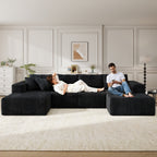 137" U-Shaped Sectional Sofa with Chaise, Modular Cloud Sectional Couch with Deep Seat for Living Room, Modern Boneless Couch with Back Cushion, Pillow, Ottoman, No Assembly Required, Corduroy Fabric