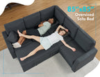 VANACC 85" L-Shaped Sleeper Sofa Bed with Storage, Grey Linen Couch