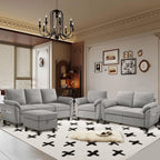 Chireca 4 Piece Convertible Sectional Sofa Set, Modern Linen Small L Shaped Couch with Reversible Chaise, 3-Seater Sofa & Loveseat & Armchair for Living Room, Office, Apartment, Lightgrey