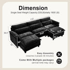  113" Modular Sectional Sofa, U-Shaped 3 Seater Cloud Couch with Movable Ottoman, Deep Seat Chenille Sofa with USB Charging Ports & Side Pockets for Living Room, Black