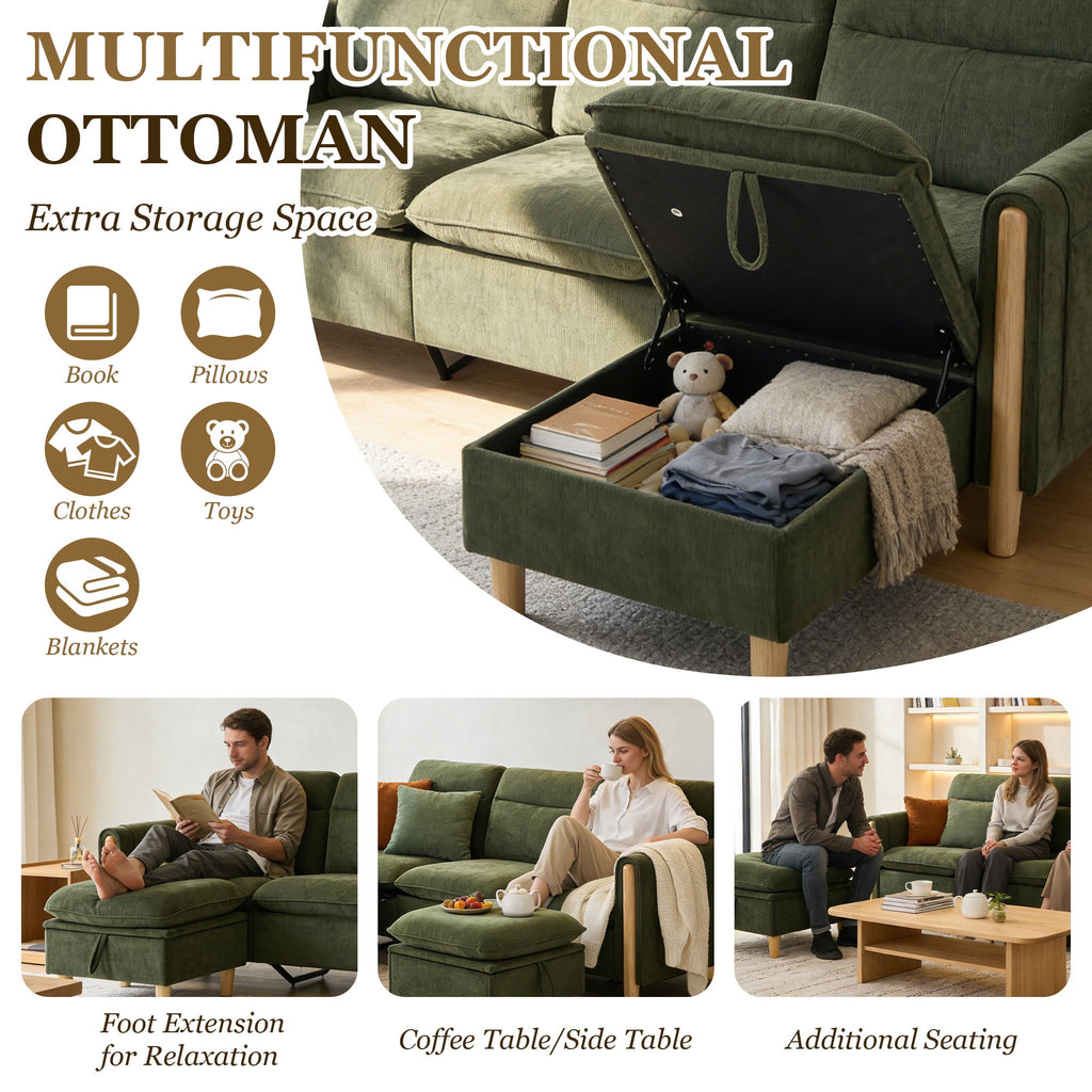 Villeston 4-Seat Sectional Sofa with 2 Ottomans,U Shaped Sofa Couch with Storage Ottomans and Side Pockets, Oversized Modern Chenille Sofa Couch for Living Room,Olive