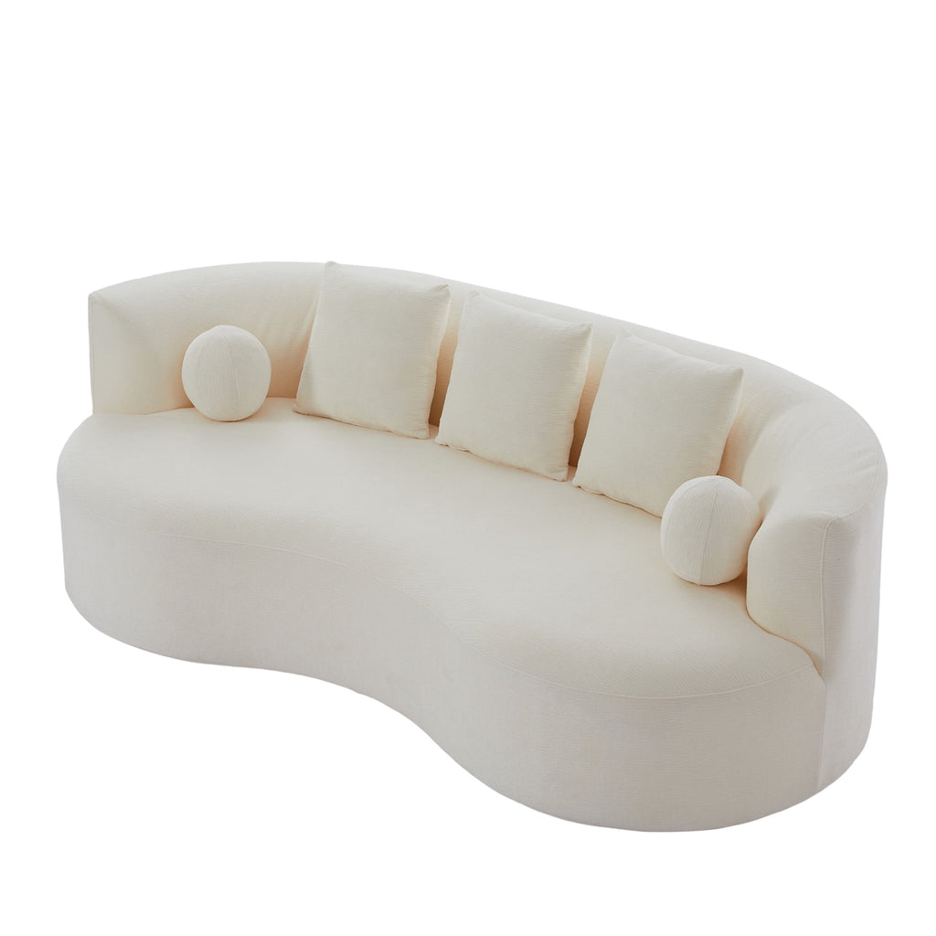 Christopher Knight Home 90" Curved Boucle Sofa with Pillows, Modern 3-Seat Upholstered Couch, White
