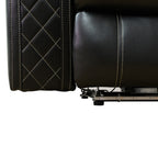  Black 3-Piece Multifunctional Smart Sofa with Console & Cup Holders, Solid Wood Frame, Double-Layer Springs and Air Leather