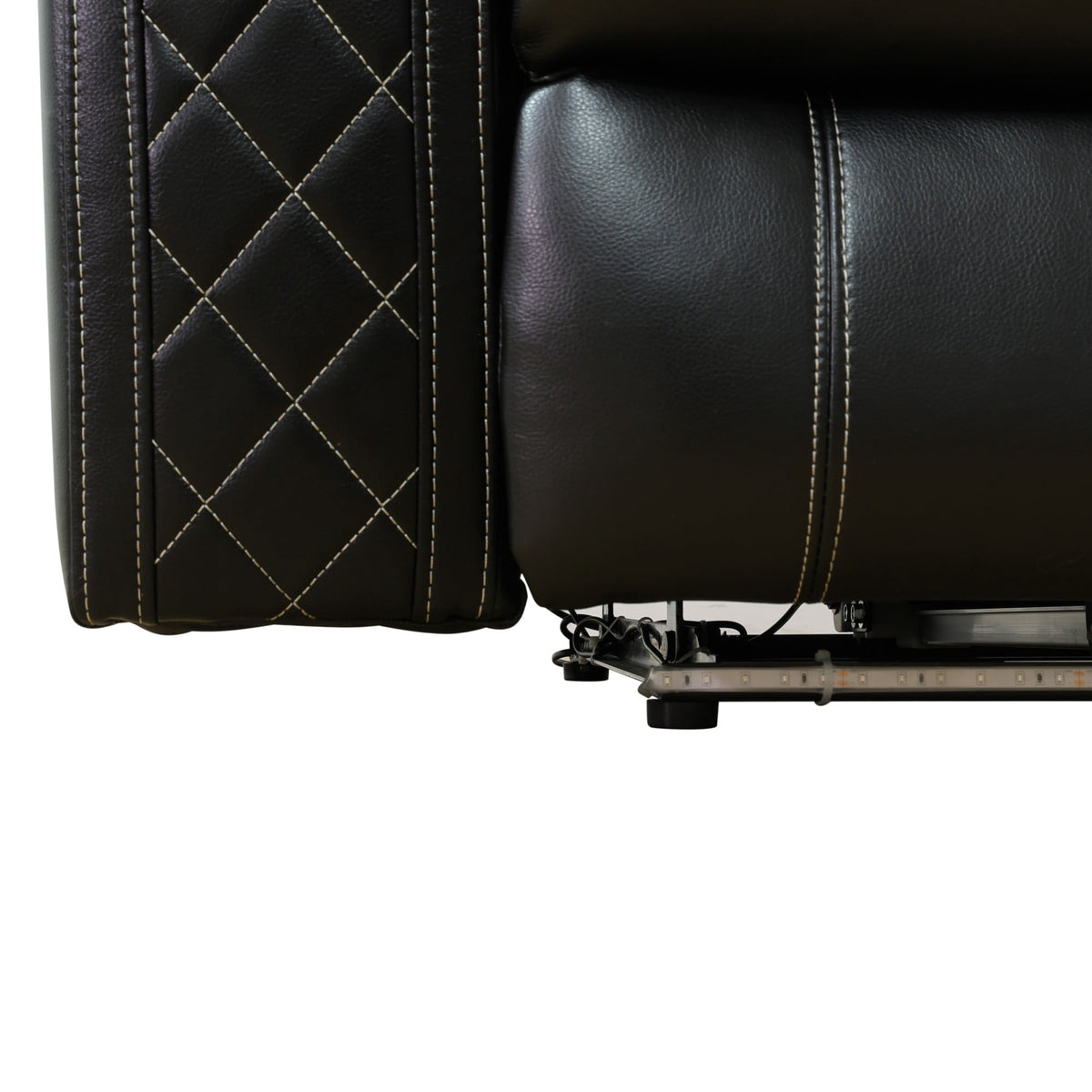  Black 3-Piece Multifunctional Smart Sofa with Console & Cup Holders, Solid Wood Frame, Double-Layer Springs and Air Leather