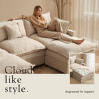 Toject 107.87" Modular Sectional Sofa U Shaped Cloud Couch, Chenille 4 Seat Deep Seat Sofa with 2 Movable Ottomans for Living Room Bedroom Apartment, Oatmeal