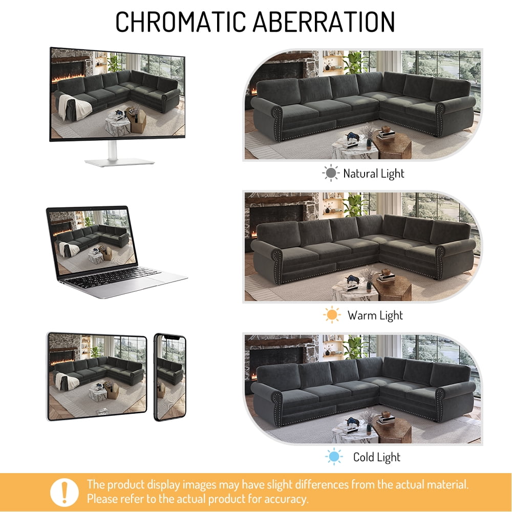  Sectional Sofa, Pull Out Sofa Bed King Size, 6 Seat Chenille Sofa Couch Convertible Sleeper Sofa Bed for Living Room Dark Gray