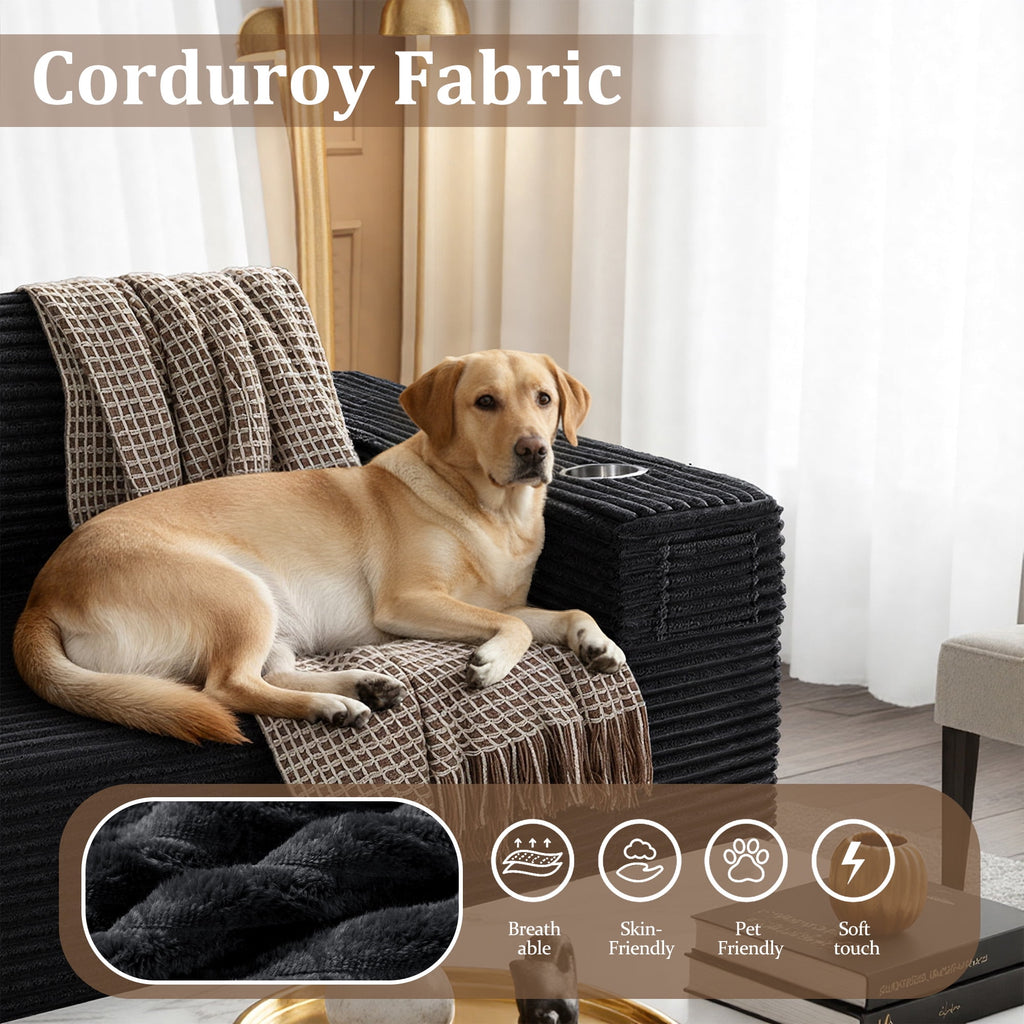 108" Modular Sectional Sofa, L-Shaped Cloud Couch with 59" Extra-Deep Chaise, 75D Memory Foam, Boneless Plush Corduroy Sofa, No Assembly, Black