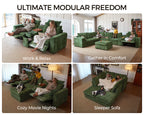 BEDEEP 169.7'' Power Recliner Sofa with Headrest Console, Modular Cloud Sectional Chenille Reclining Couch with Storage Ottoman Chaise, Convertible 7-Seater Sofa Couch for Living Room RV, Green
