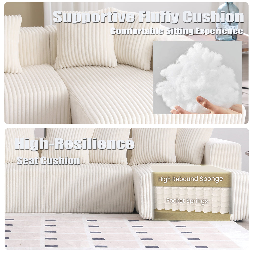  130" Boneless Couch, Modern Couches for Living Room, U-Shaped 4-Seat Modular Sofa with Chaise, Oversized, No Assembly, White