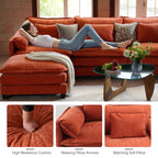 WACASA 120" Oversized Modular Sectional Sofa, 3-Seater Chenille Deep Seat Modern Sofa Couch for Living Room, Terracotta Orange