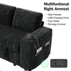 110" Modular Sectional Sleeper Sofa with Pull Out Bed, 7 Seat Plush L Shaped Couch with Storage Chaise|USB Ports|Cup Holders|Side Table|Storage Armrests, Tool Free Assembly, Chenille Fabric Dark Gray