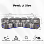 Power Reclining L-Shaped Sectional Sofa with LED Lights, Speakers, Cup Holders, Grey Faux Leather