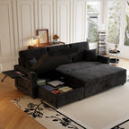 83" Sleeper Sectional Sofa, Comfy Convertible Sofa Bed with Pull Out Couches, Small Desktop, Corduroy L Shaped Couch with Reversible Storage Chaise & USB for Living Room Apartment,Black