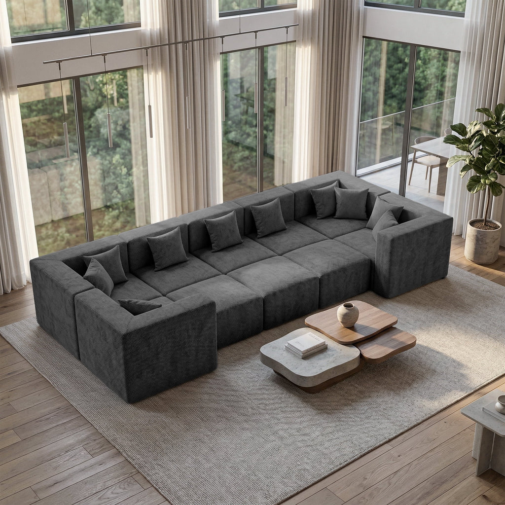  10-Piece Oversized Modular Sectional Sofa Set, 160" Mega U-Shaped Boneless Cloud Couch with Ottomans, Luxury Chenille Fabric Theater Seating, Extra Deep Seat for Living Room, Dark Gray