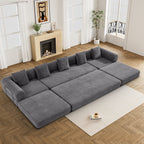 157" Convertible Sleeper Sofa Bed,Corduroy Futon Sofa Couch with High-Density Foam,Deep Seat Sofa for Living Room, Bedroom,Gray