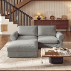 Vorthio 81.9" Oversized Loveseat Cloud Couch with Ottoman, Deep Wide Seat Slipcovered Sofa, Rolled Arms, Washable Fabric, Easy Assembly, Grey
