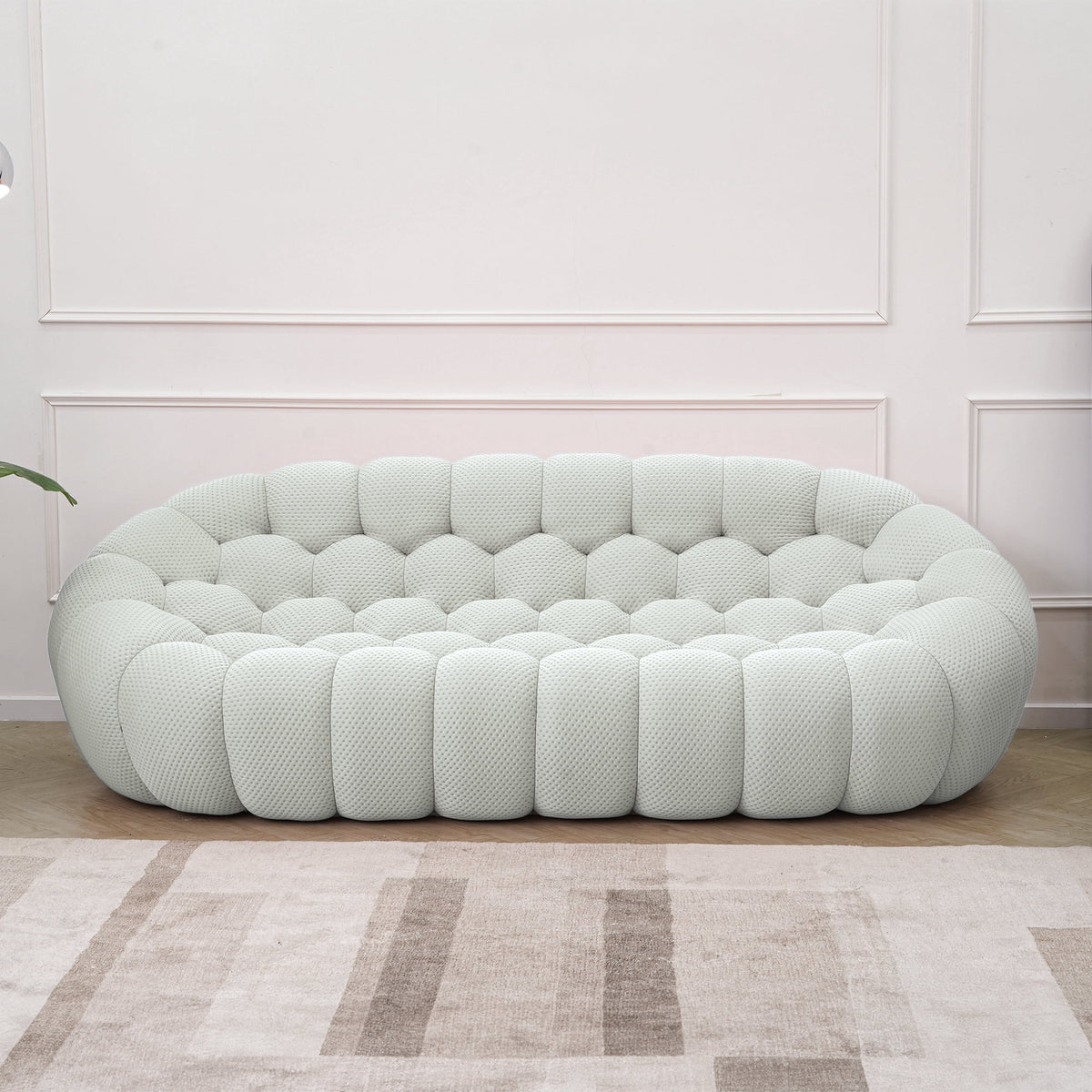 Sdorens 98.43" Bubble Couch,Modern Upholstered Mesh Fabric Lazy Floor Sofa,3D Honeycomb Shape Bubble Sofa Curved Couch for Living Room,Office,Apartment,No-Assembly(Light Gray,3-Seater)