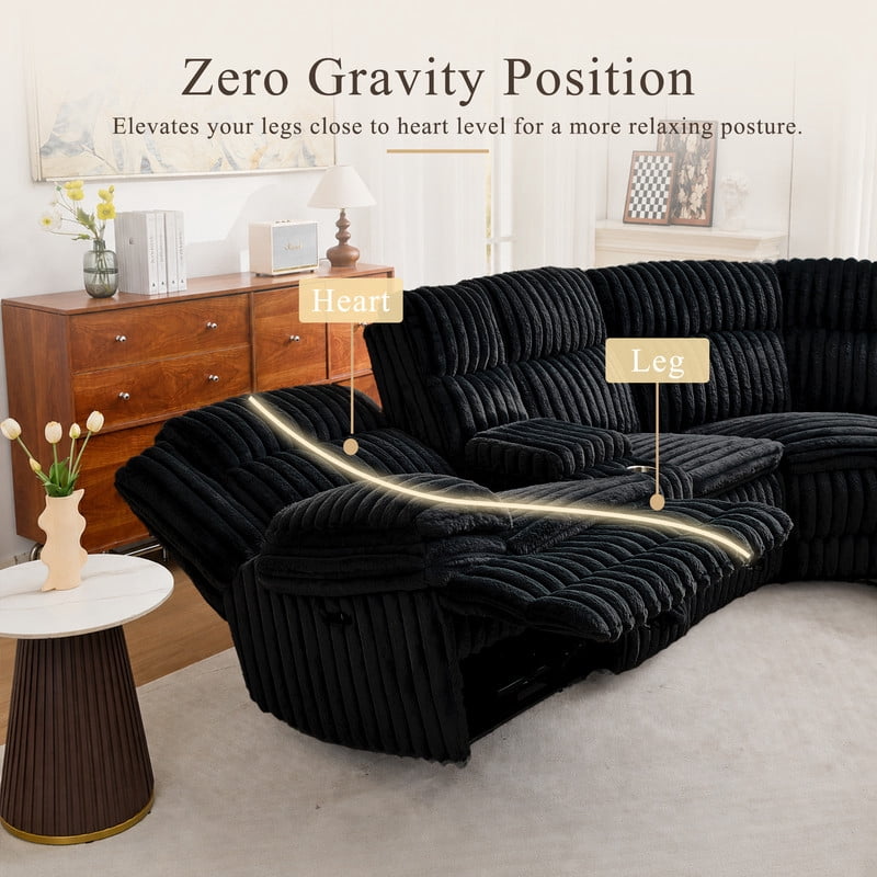 Oversized Power Reclining Sectional Sofa with Drawers, Storage Console, Cup Holders & Type-C Ports, Faux Fur L-Shaped Corner Couch with Recliners for Living Room,Black