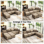 112" Modular Sectional Sofa with 2 Moveable Storage Ottoman, Cloud Couch Seats 6, Modern Living Room Furniture, Chenille Brown
