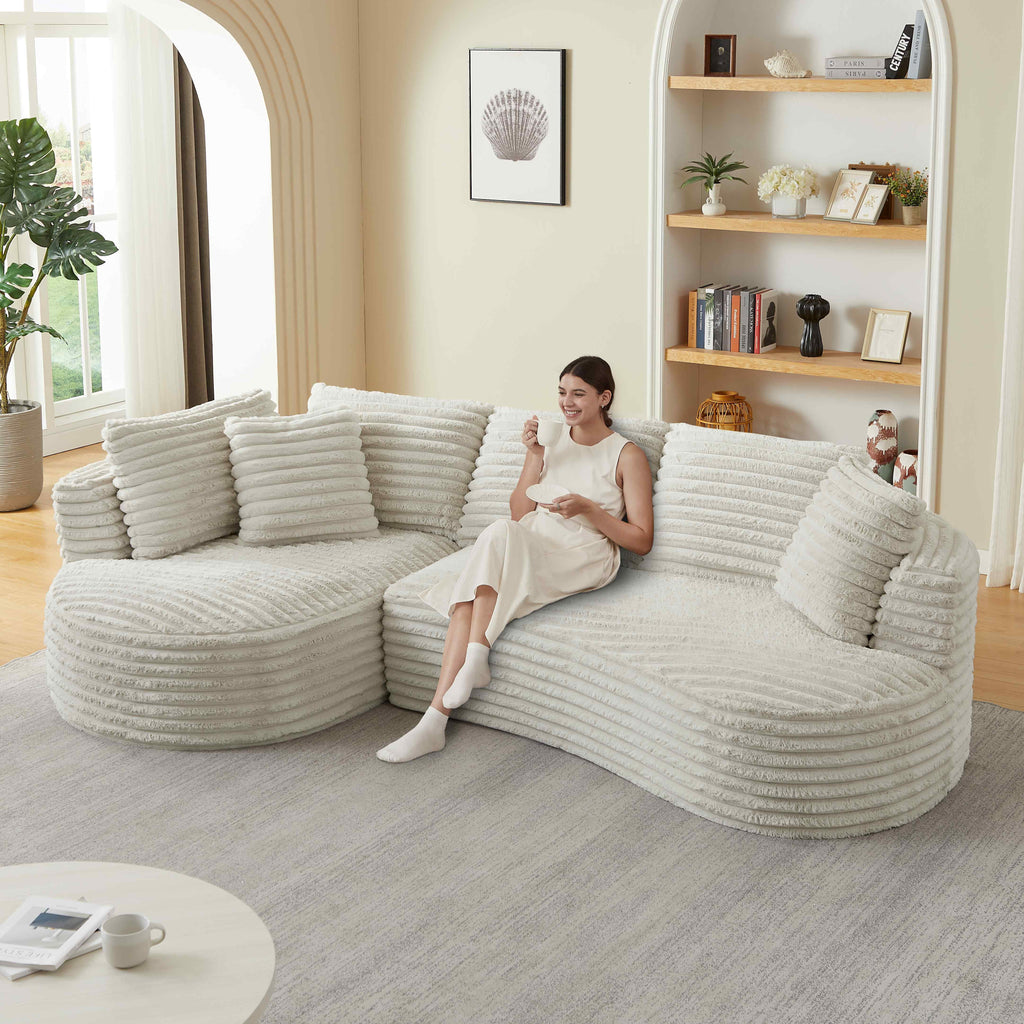 FFH 121" Modular Sectional Sofa, Oversized L-Shape Cloud Couch, Corduroy Curved Sofa for Living Room, Cream, Left Facing Chaise