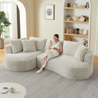 FFH 121" Modular Sectional Sofa, Oversized L-Shape Cloud Couch, Corduroy Curved Sofa for Living Room, Cream, Left Facing Chaise