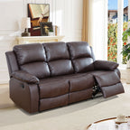  Brown 3-Seater Reclining Sofa - Air Leather Upholstery with High-Elastic Sponge for Living Room & Office