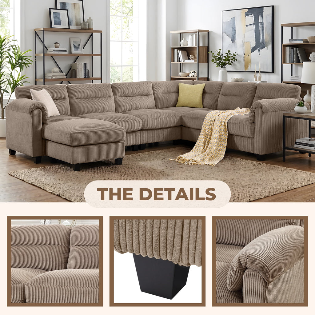 Convertible Modular Padded Sectional Sofa Couch with Foam Frame & Ottoman for Living Room - Taupe