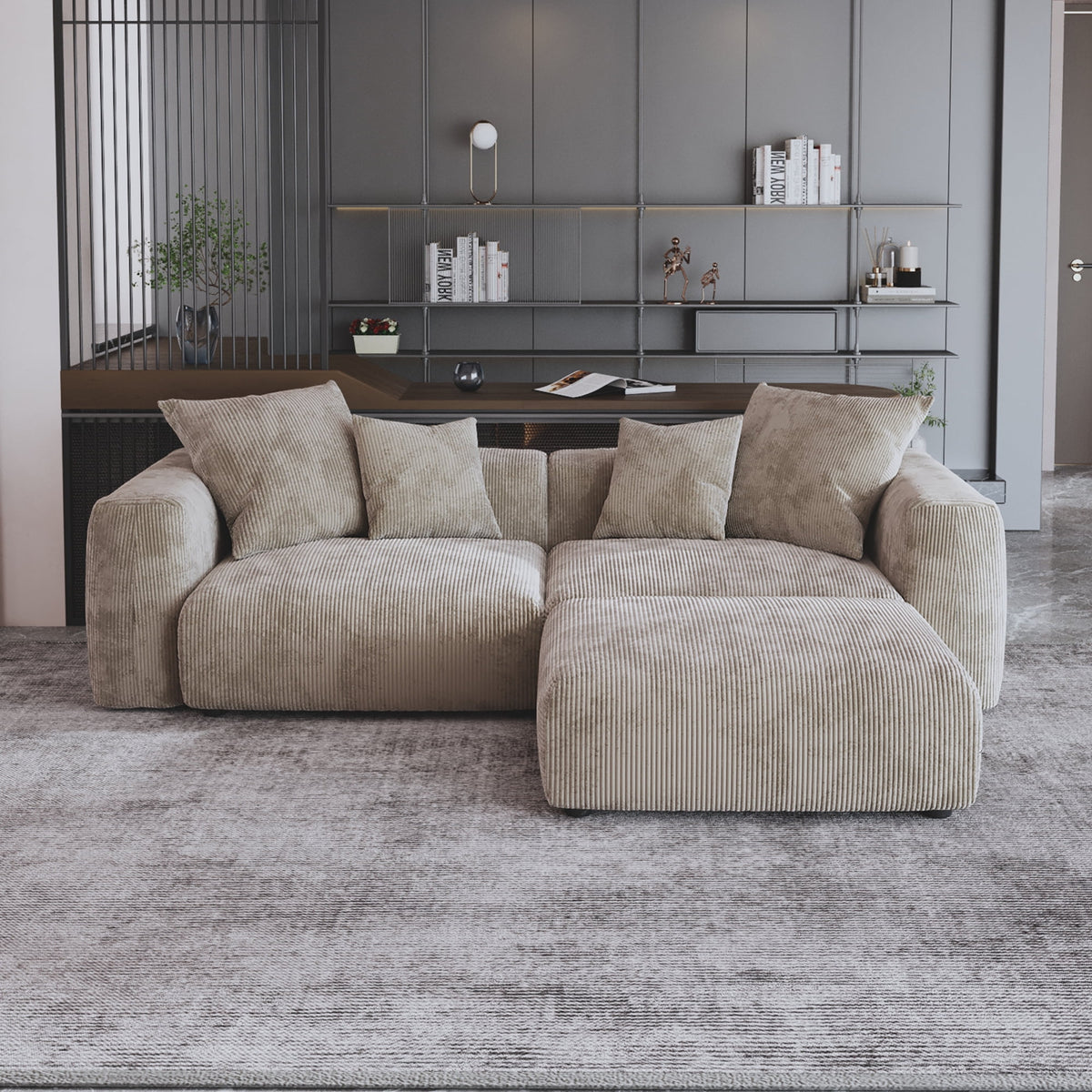 Magic Home Convertible Sectional Sofa Modular Couch,Modern Corduroy Sofa with Pillows for Living Room,Apartment and Small Space,2-Seat Sofa,Brown
