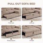  Modular Corduroy Sectional Sofa with Pull Out Sleeper, Convertible U-Shaped Couch, Free Combination Upholstered Sofa Bed for Living Room
