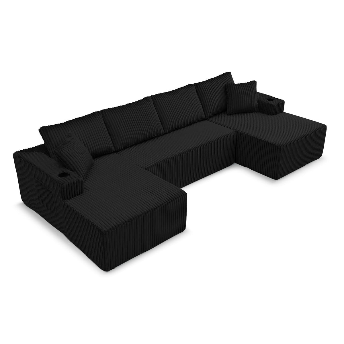  124 Inch U Shaped Modular Sectional Sofa, Modern Corduroy Boneless Sofa for Living Room, Upholstered Deep Seat Cloud Sofas Couches, No Assembly Required, Black