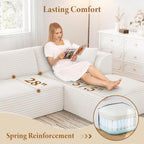  106" Modular Sectional Sofa with Chaise, Deep Seat Comfy Cloud Couch Corduroy L Shaped Sofa Sectional Couches for Living Room Bedroom, No Assembly Required (Beige, Right-Facing Chaise)