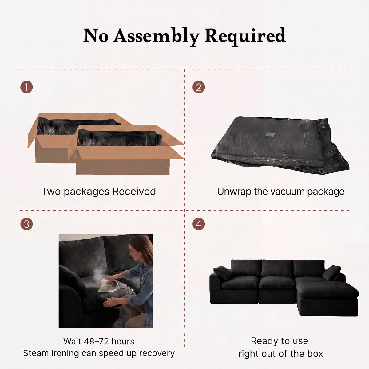 108" Modern Cloud Couch, Plush L Shaped Sectional Couch with Ottoman, Comfy Boneless Couch Modular Sofa, High-Density Memory Foam Deep Seat, No Assembly Required, Pet-Friendly, Black