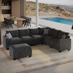 120" 7-Seater L-Shaped Sectional Couch, Modern Chenille V-Shaped Corner Sofa with Storage Ottoman & USB Ports, Modular Sofa for Living Room