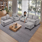  Chireca 4 Piece Convertible Sectional Sofa Set, Modern Linen Small L Shaped Couch with Reversible Chaise, 3-Seater Sofa & Loveseat & Armchair for Living Room, Office, Apartment, Lightgrey