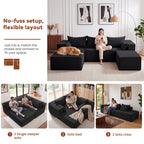  106" Cloud Sectional Boneless Couches for Living Room, Modular U Shaped Couch with Deep Seat, Removable Ottoman, Memory Foam Compressed 4 Seater Sofa for Bedroom Apartment, Black