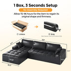 PATBRELA Sectional Sofa, 101" L-Shaped Deep Seat Cloud Couch, Modular Sofa with Back Cushion for Living Room Bedroom, PU Leather, No Assembly Required, Black (Left Facing Chaise)